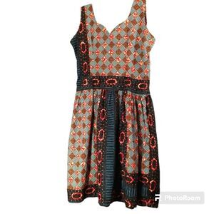 Unique Handmade Cottagecore Sleeveless Sweetheart Neckline Multi-Print Dress L